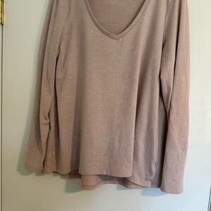 American Eagle Outfitters V-Neck Long Sleeve Top - Light Brown